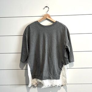 Matilda Jane in the clouds Gray and White eyelet detail  Top